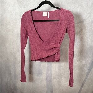 Urban Outfitters Mauve Pink Ribbed Wrap Crop Top